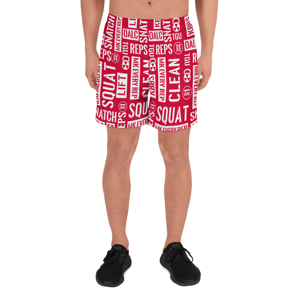 Crimson Red/White Acronyms Men's Recycled Athletic Shorts