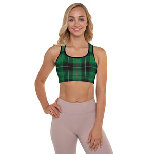 Green Plaid Padded Sports Bra