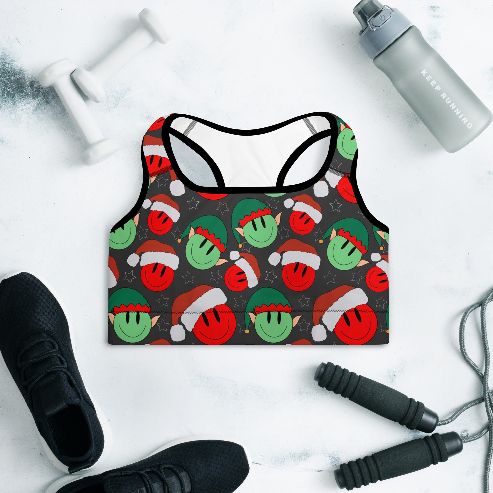 Elves And Smiley Faces Padded Sports Bra