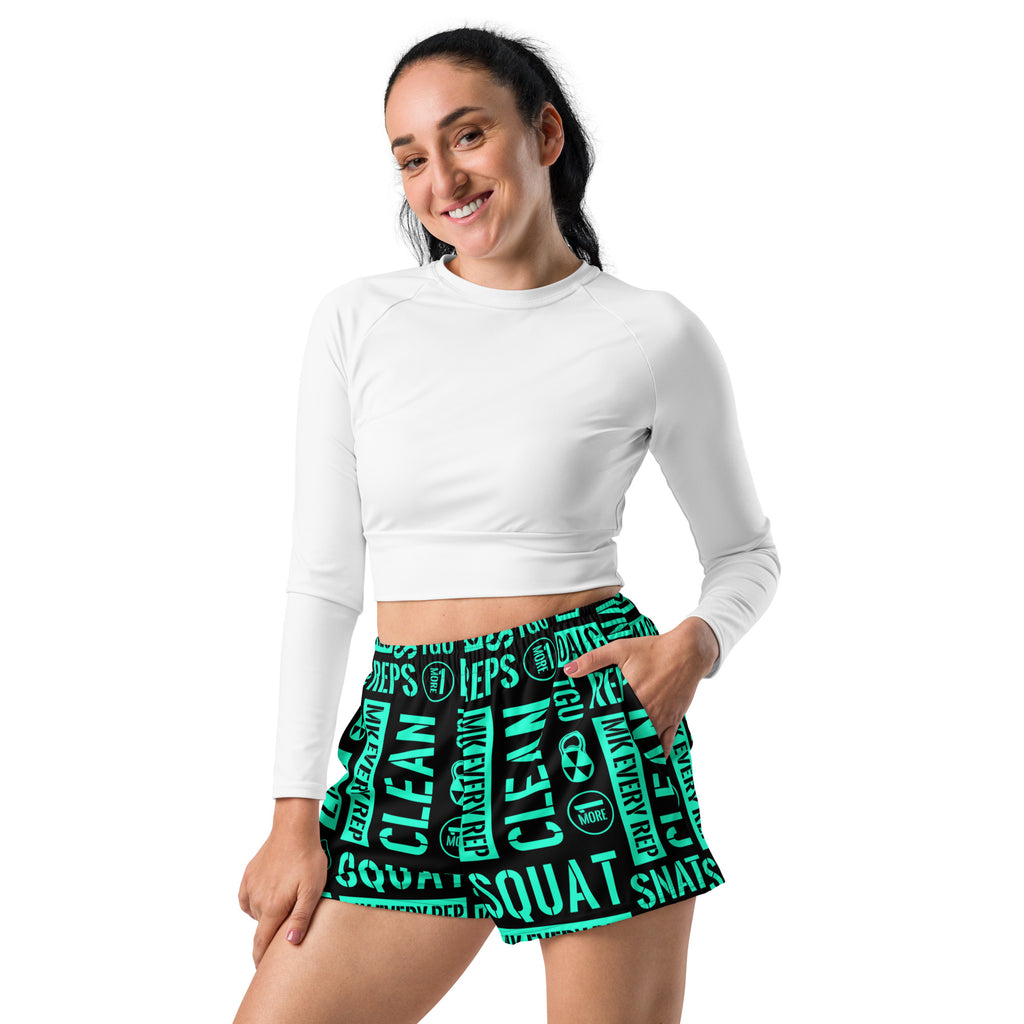 Black/Mint Acronyms Women’s Recycled Athletic Shorts