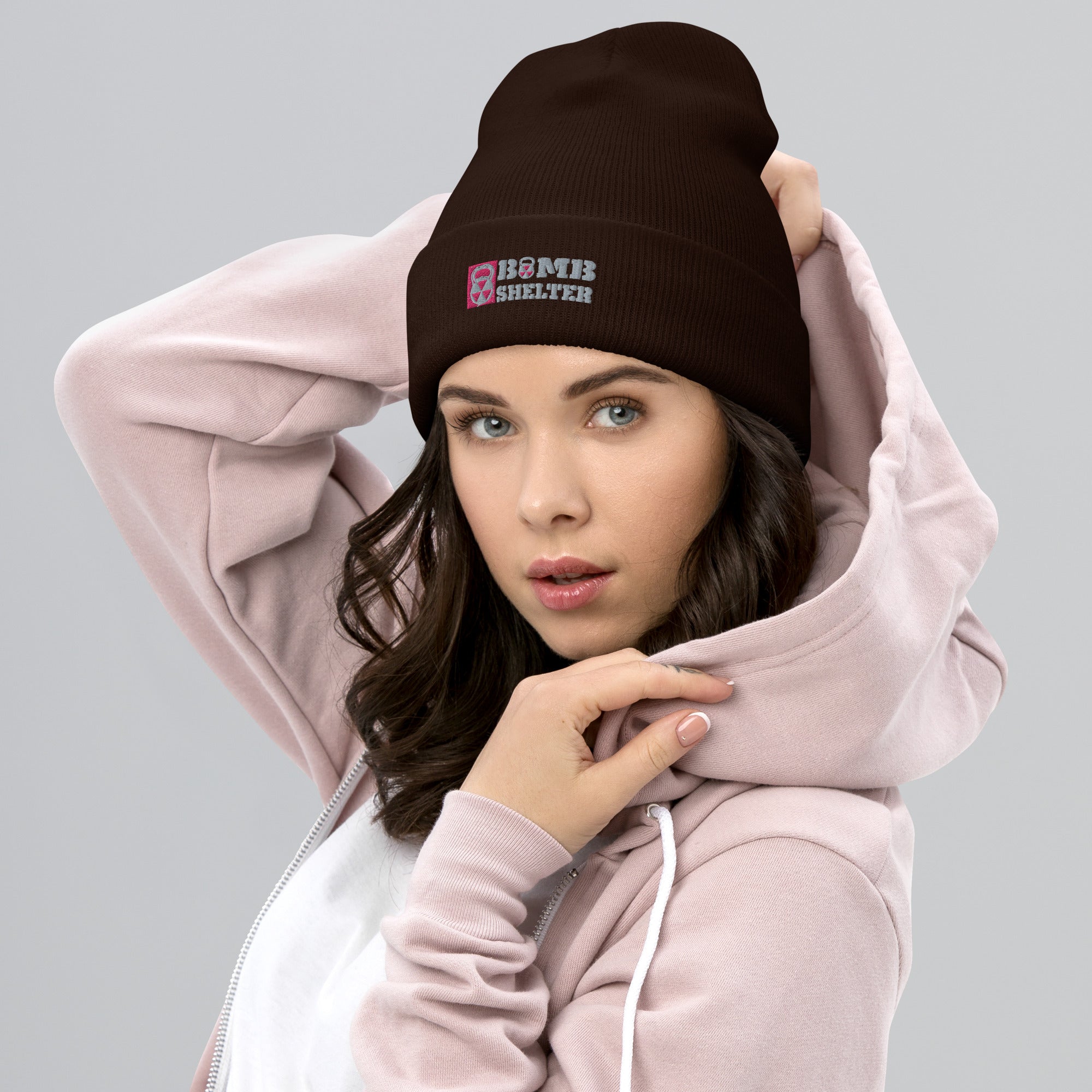 Pink/Gray Bomb Shelter Cuffed Beanie