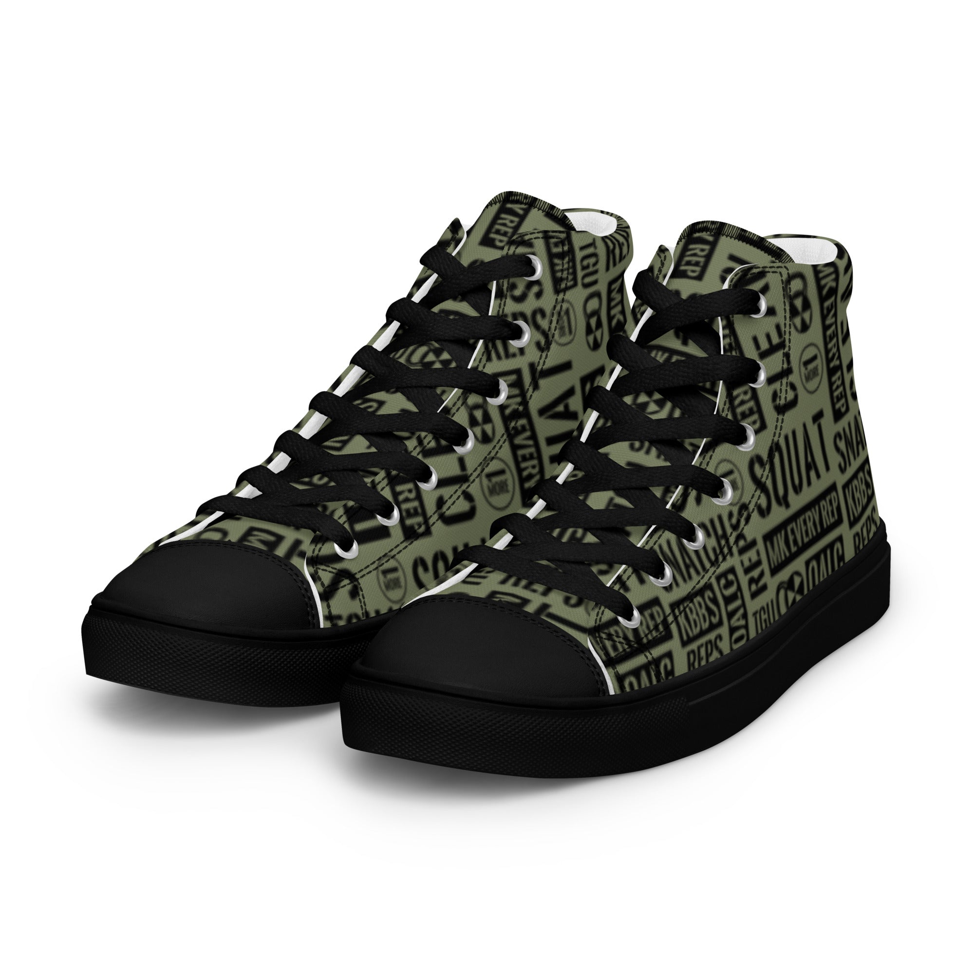Men’s Military Green Acronyms Black High Top Canvas Shoes