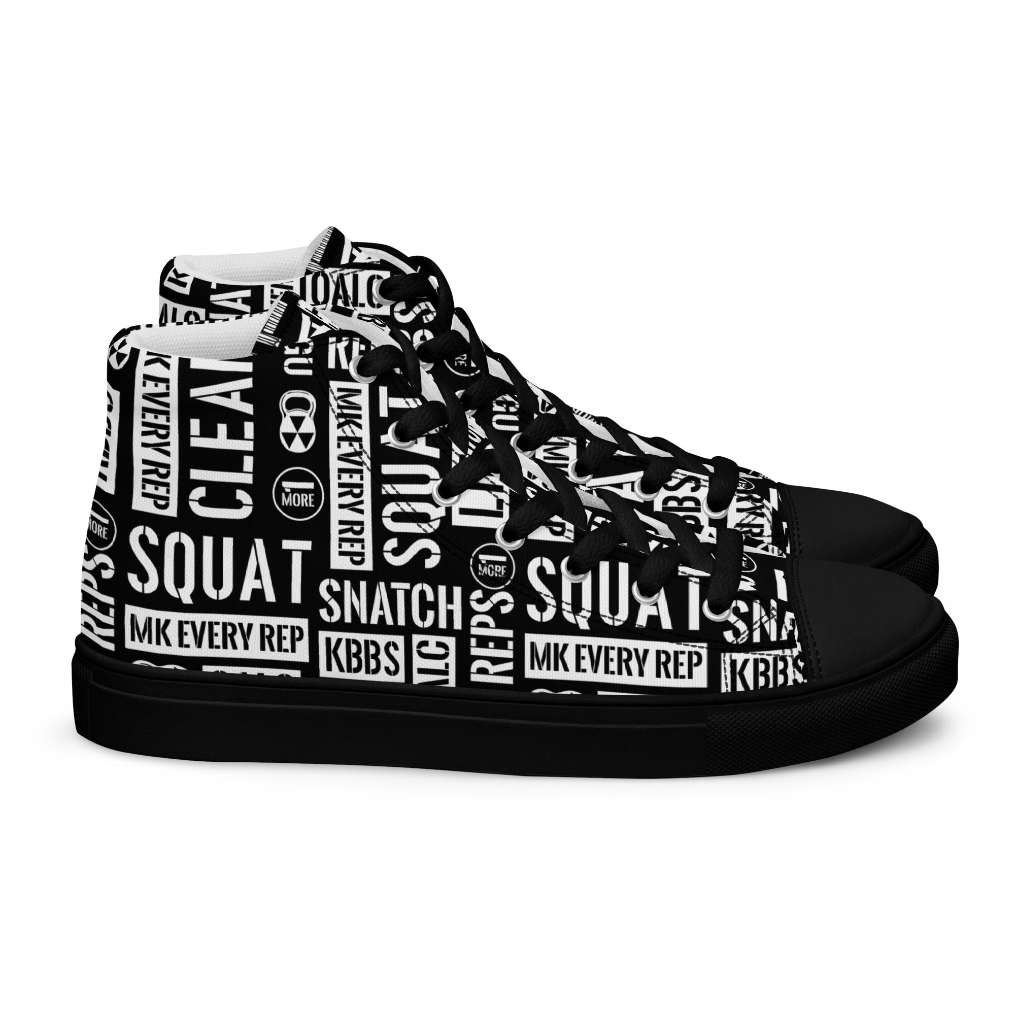 Men’s Black/White Acronyms Black high top canvas shoes