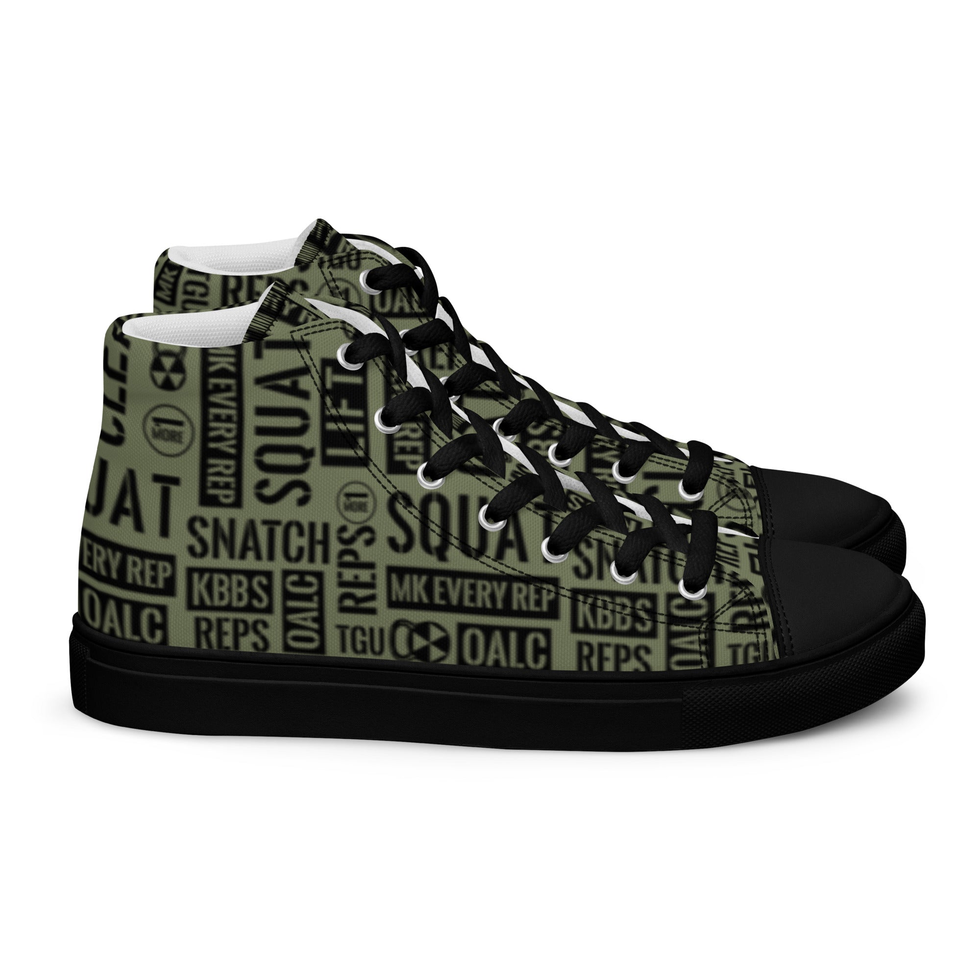 Men’s Military Green Acronyms Black High Top Canvas Shoes
