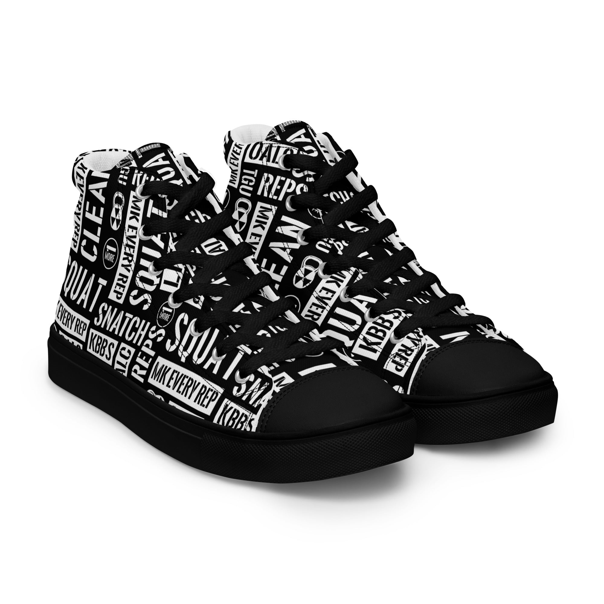 Men’s Black/White Acronyms Black high top canvas shoes