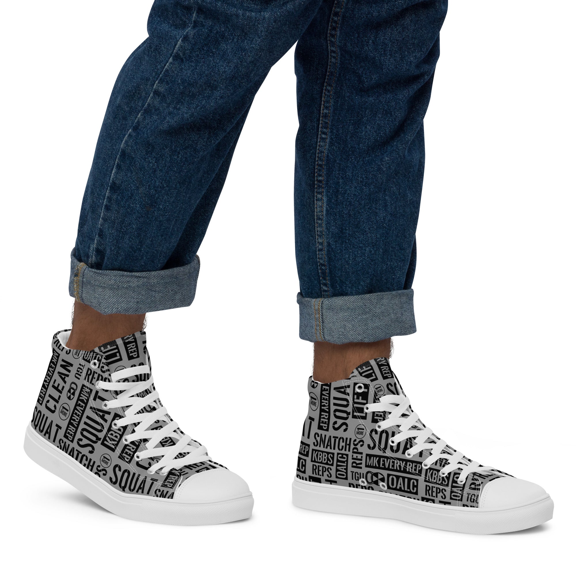 Men’s Charcoal Acronyms White High Tops Canvas Shoes