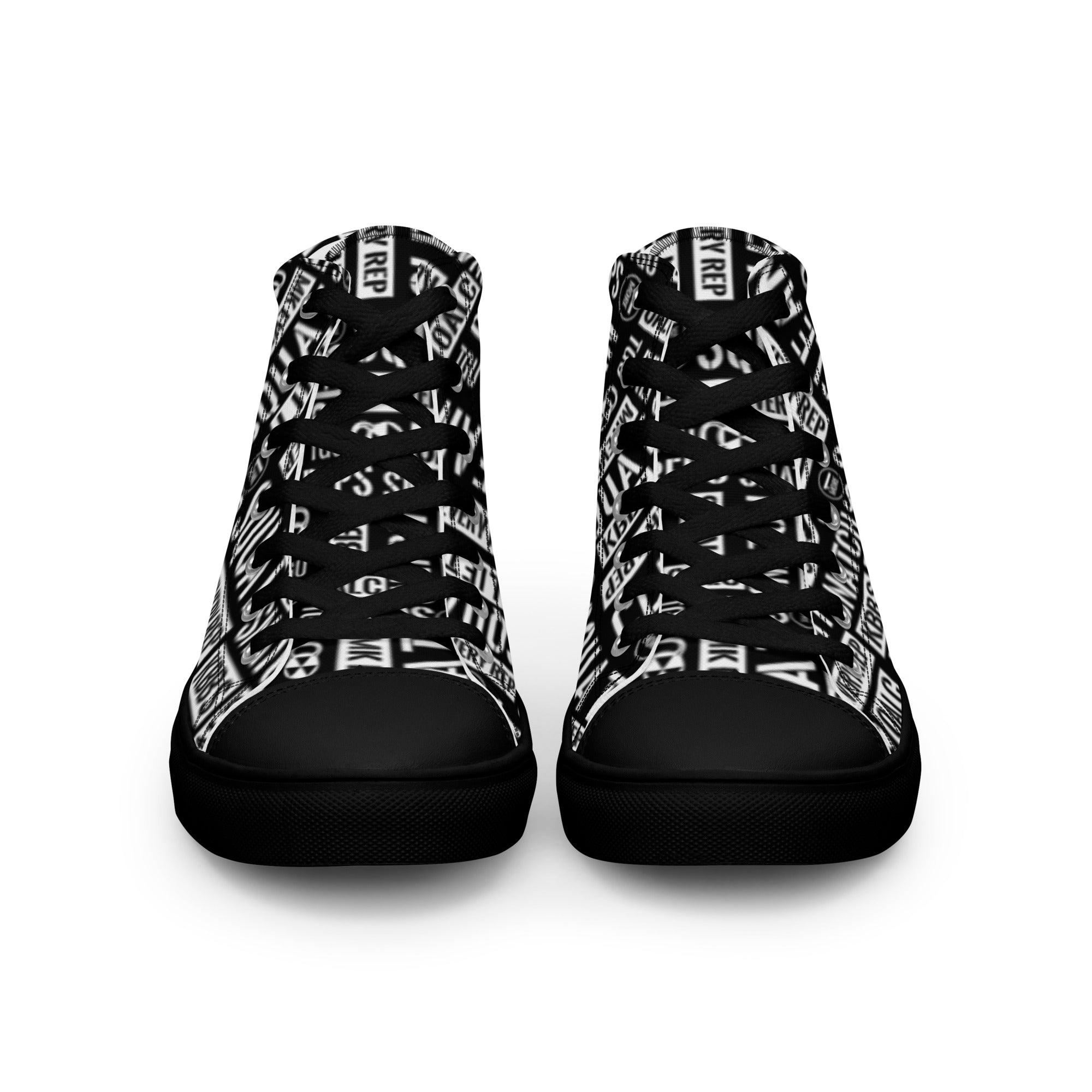 Women’s Black/White Acronyms Black high top canvas shoes