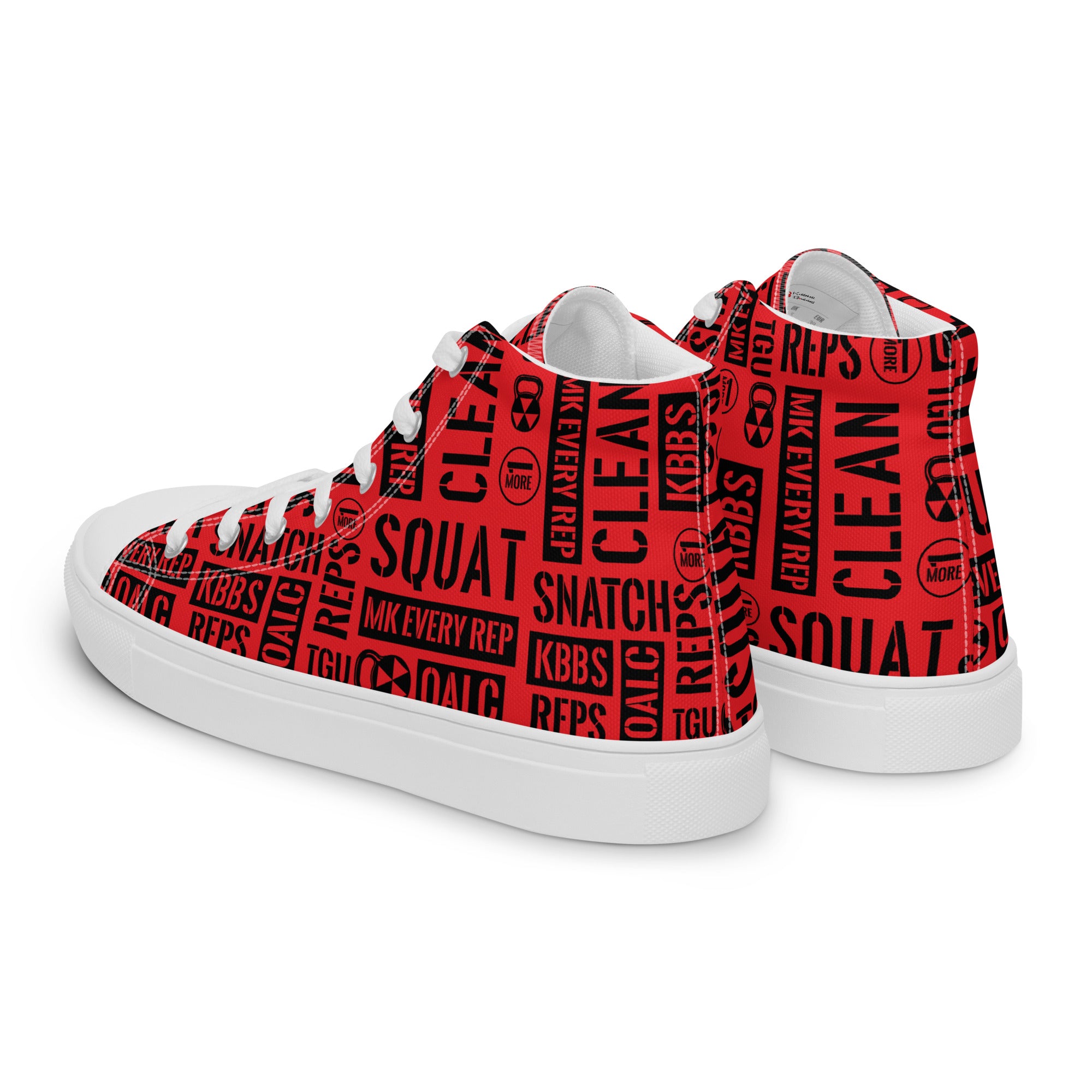Women’s Red Acronyms White High Top Canvas Shoes