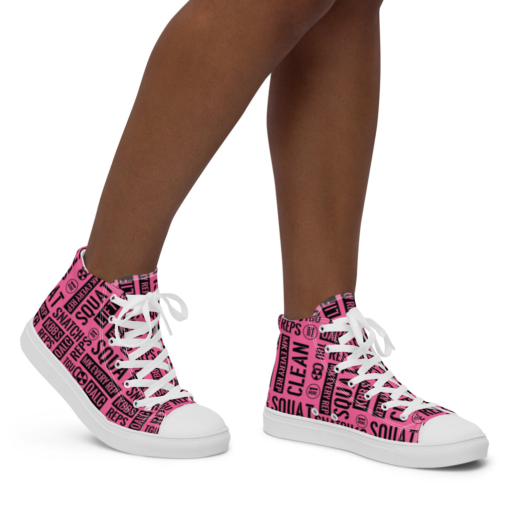 Pink Acronyms White Women’s high top canvas shoes