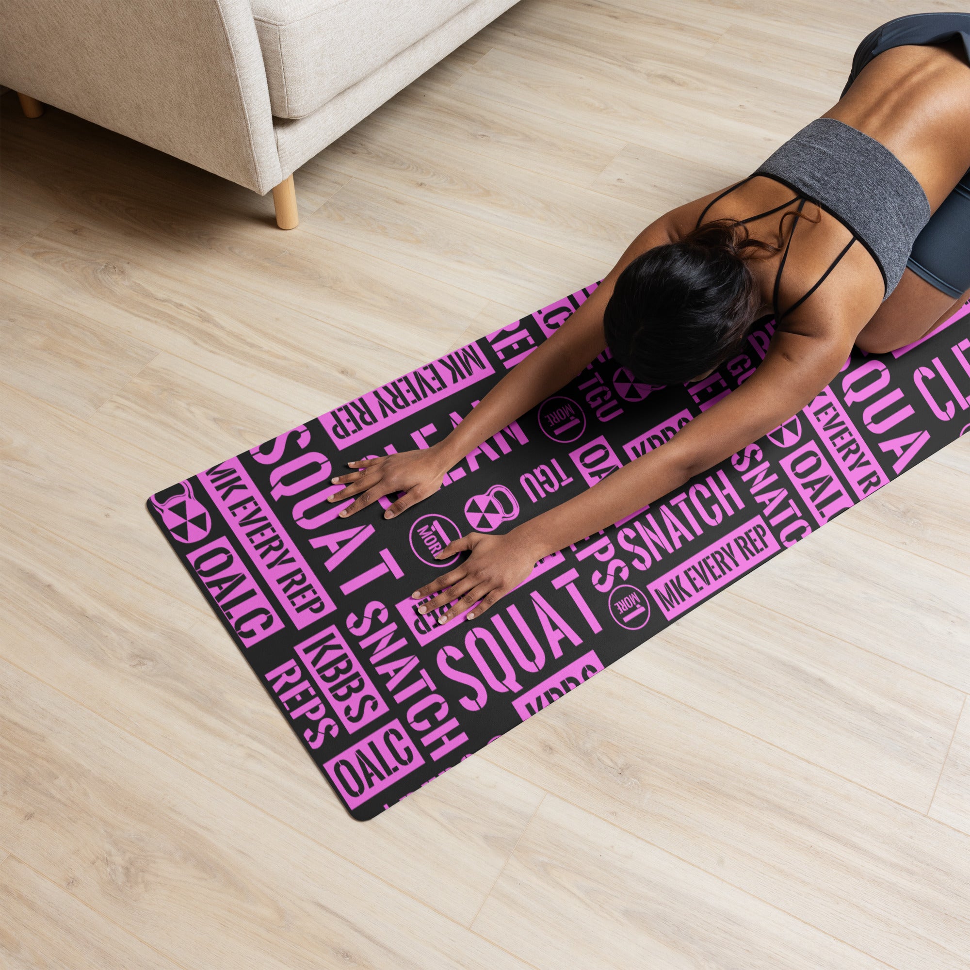 Black/Pink Acronyms Yoga mat