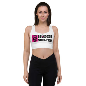 White Bomb Shelter Pink Logo Longline sports bra