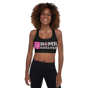 Black, Gray and Pink Bomb Shelter Logo  Sports Bra