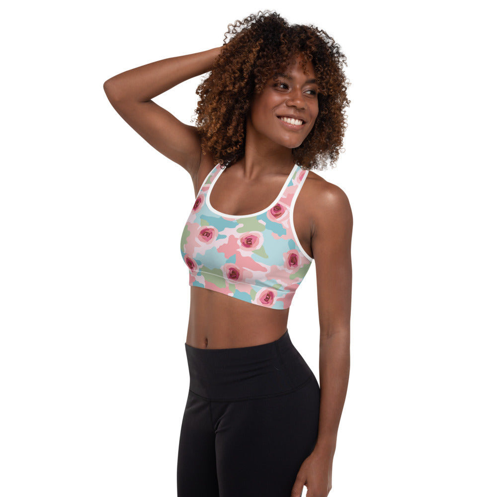 Roses And Camouflage Sports Bra