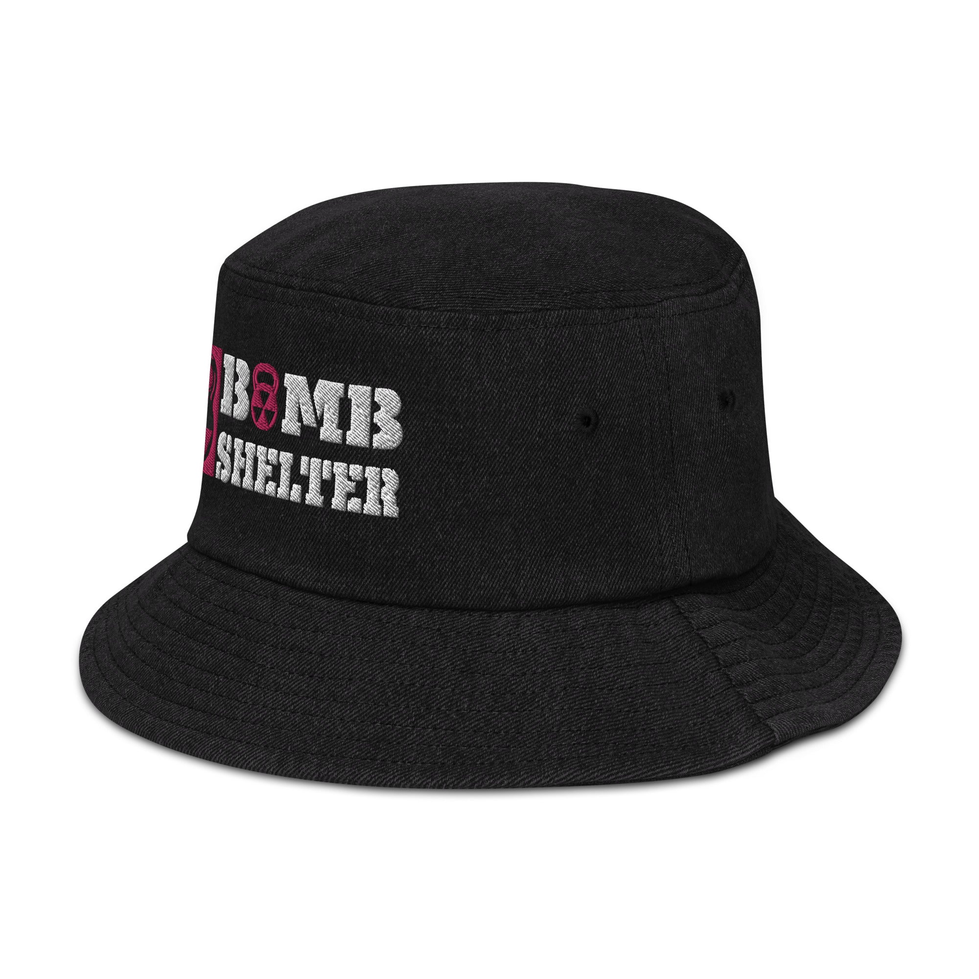 Pink And Black Bomb Shelter Denim Bucket Hat