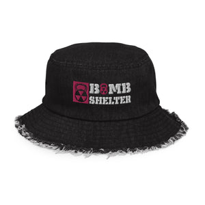 Pink And White Bomb Shelter Distressed Denim Bucket Hat