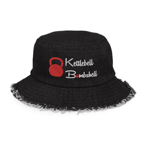 Kettlebell Bombshell Distressed Denim Bucket Hat