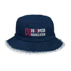 Pink And White Bomb Shelter Distressed Denim Bucket Hat