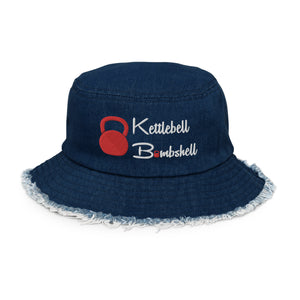 Kettlebell Bombshell Distressed Denim Bucket Hat