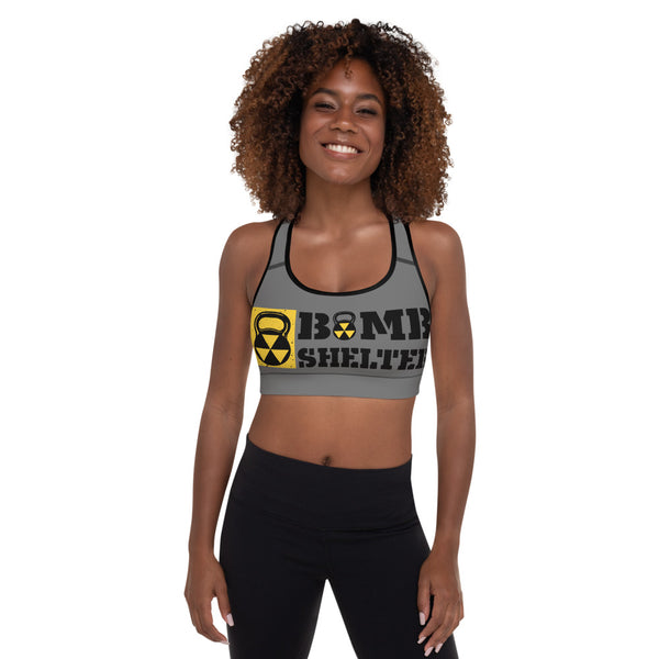 Gray And Black Bomb Shelter Logo Sports Bra