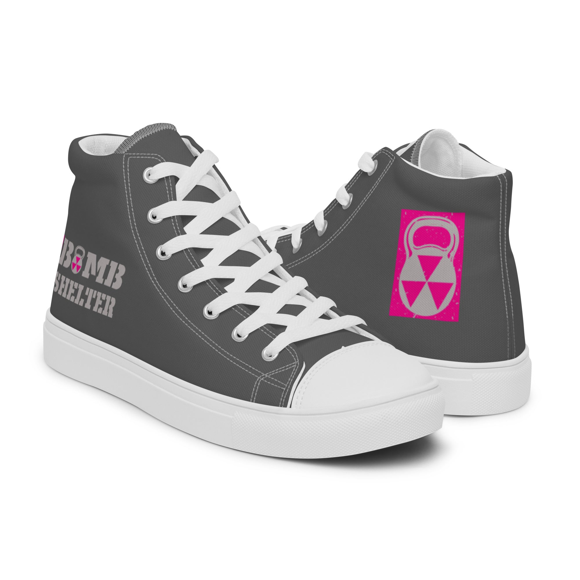 Gray/Pink Bomb Shelter Women’s high top canvas shoes