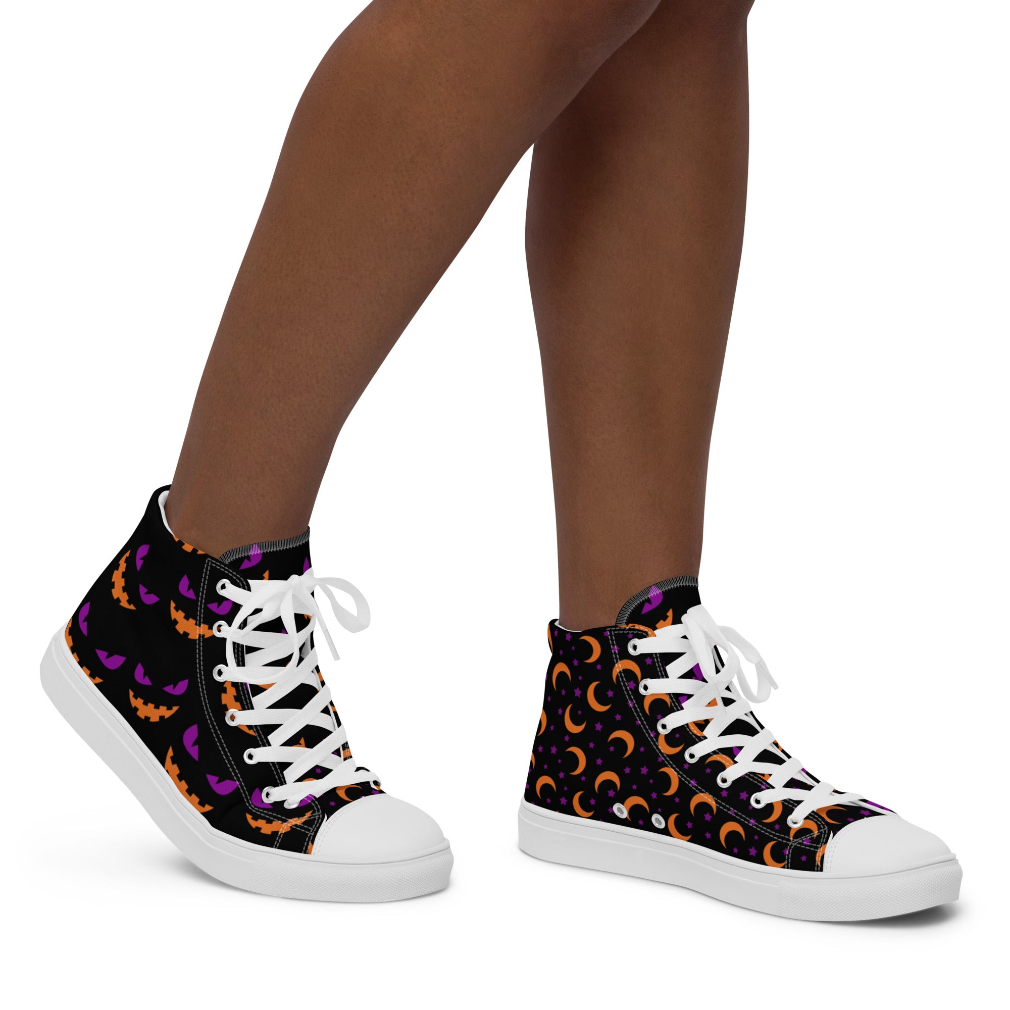 Pumpkin Faces ,Moons and Stars Women’s high top canvas shoes